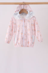 Pink pumpkin print ruffle coat