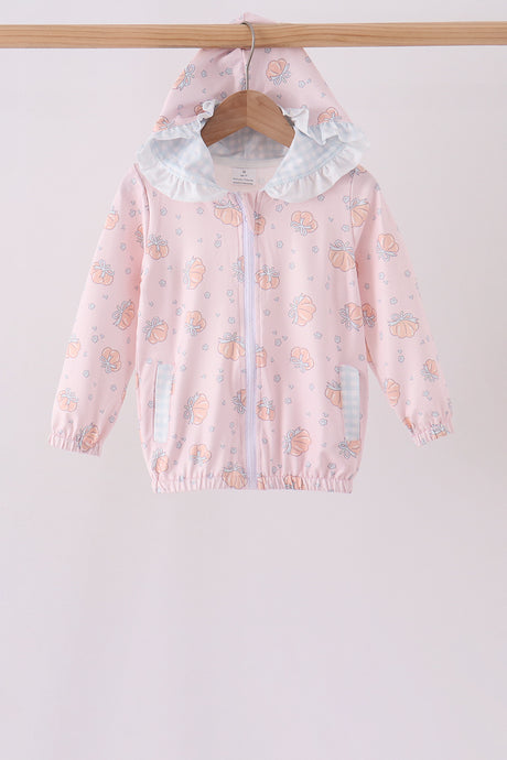 Pink pumpkin print ruffle coat