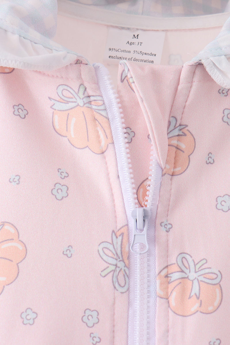 Pink pumpkin print ruffle coat