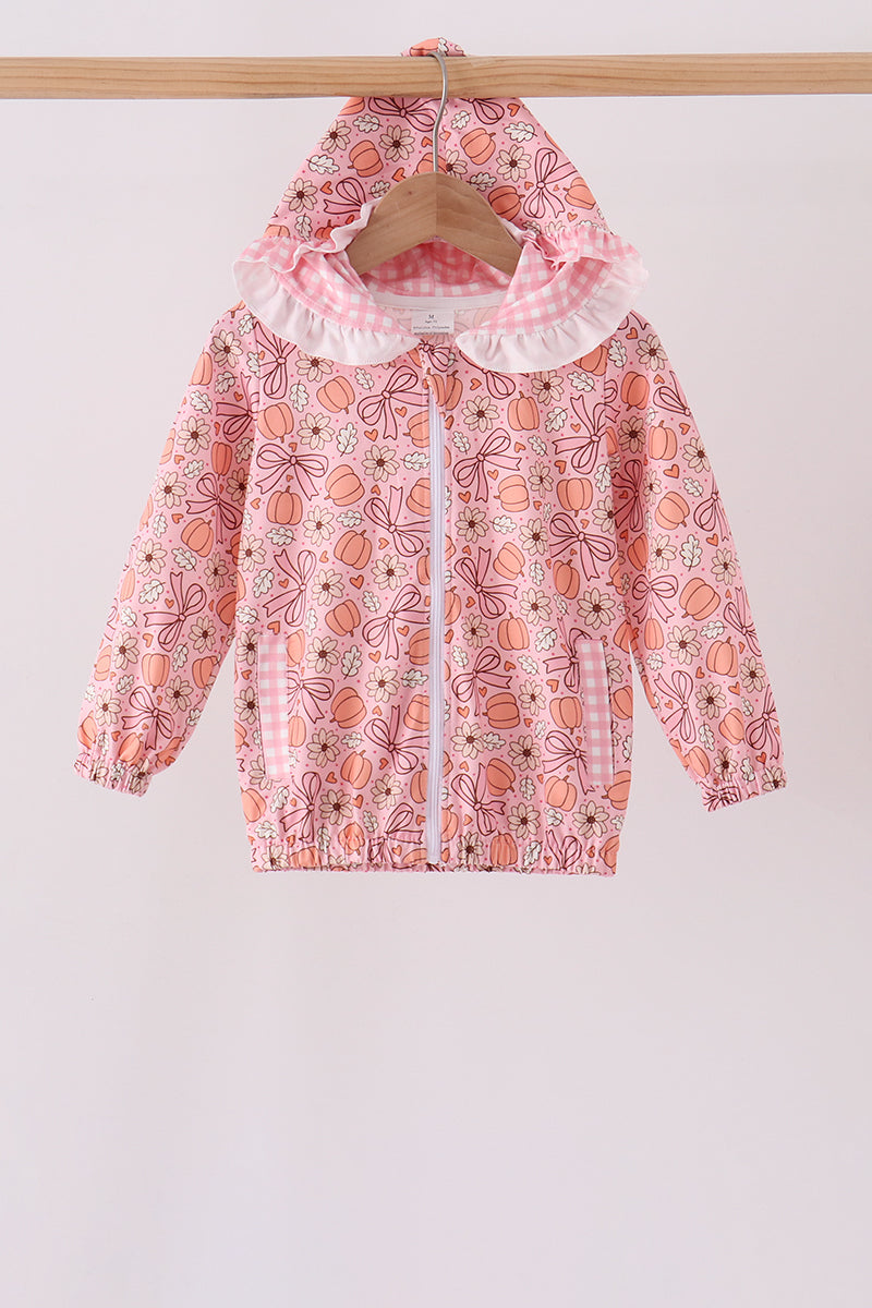 Pink pumpkin floral print ruffle coat