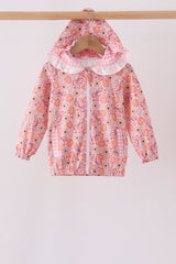 Pink pumpkin floral print ruffle coat
