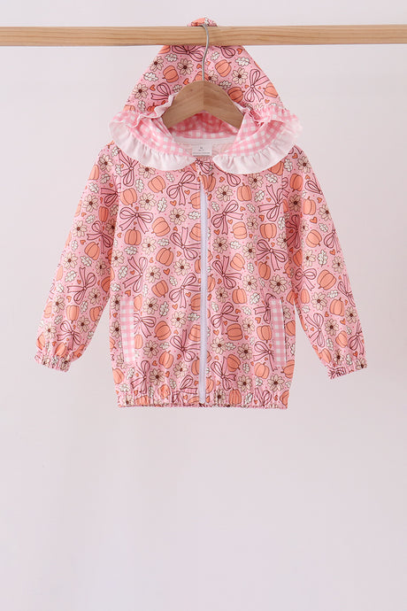 Pink pumpkin floral print ruffle coat