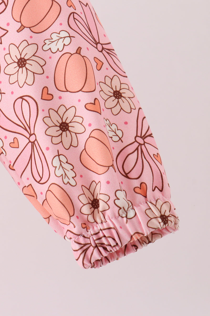 Pink pumpkin floral print ruffle coat