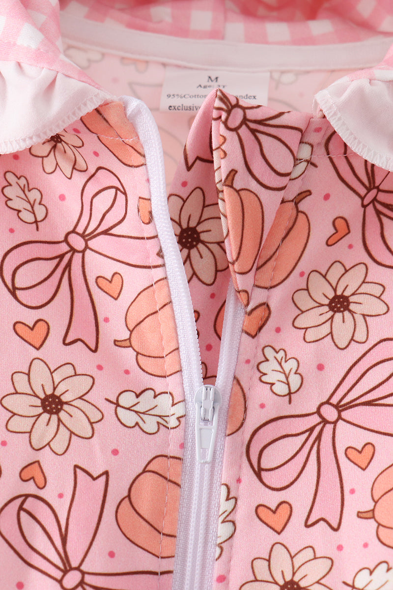 Pink pumpkin floral print ruffle coat