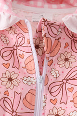 Pink pumpkin floral print ruffle coat