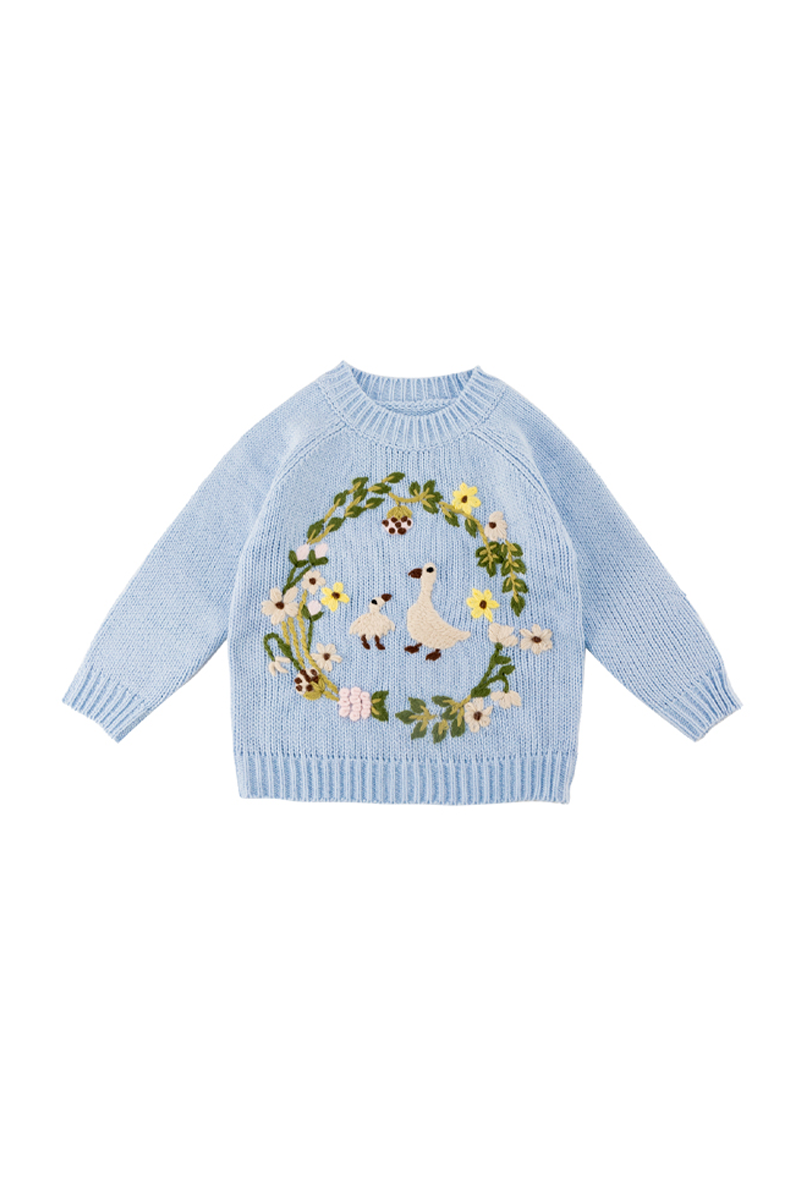Blue goose floral crew neck sweater