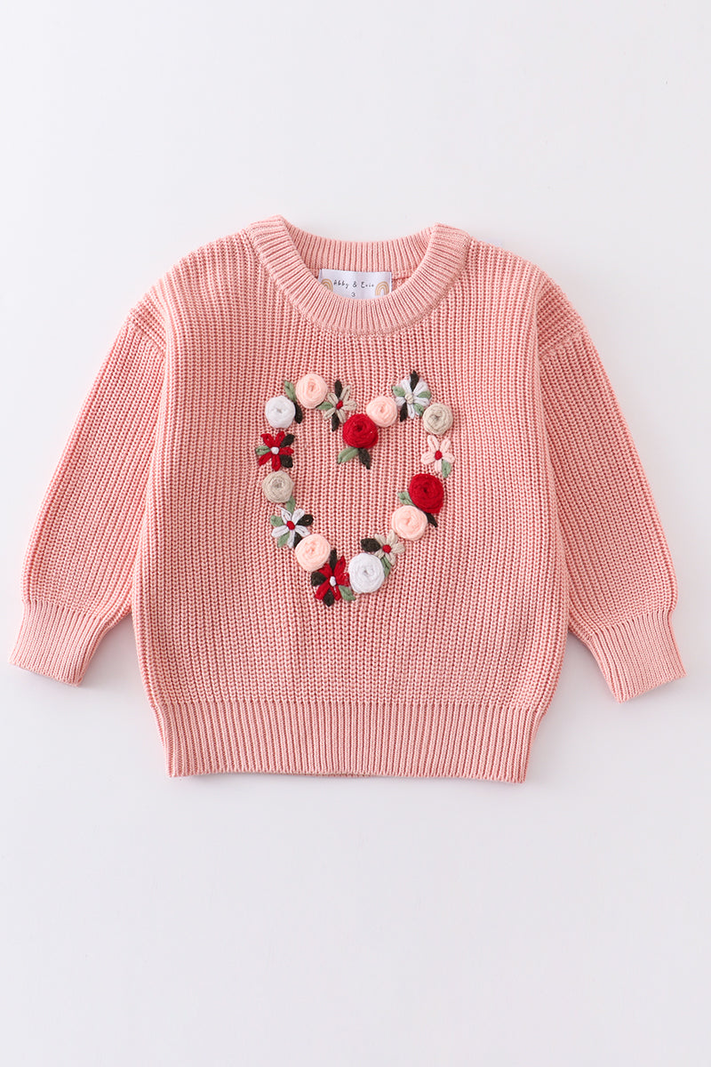 Pink heart floral hand-embroidered oversized sweater – Honeydew USA