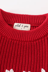 Maroon hand-embroidery joy pullover sweater