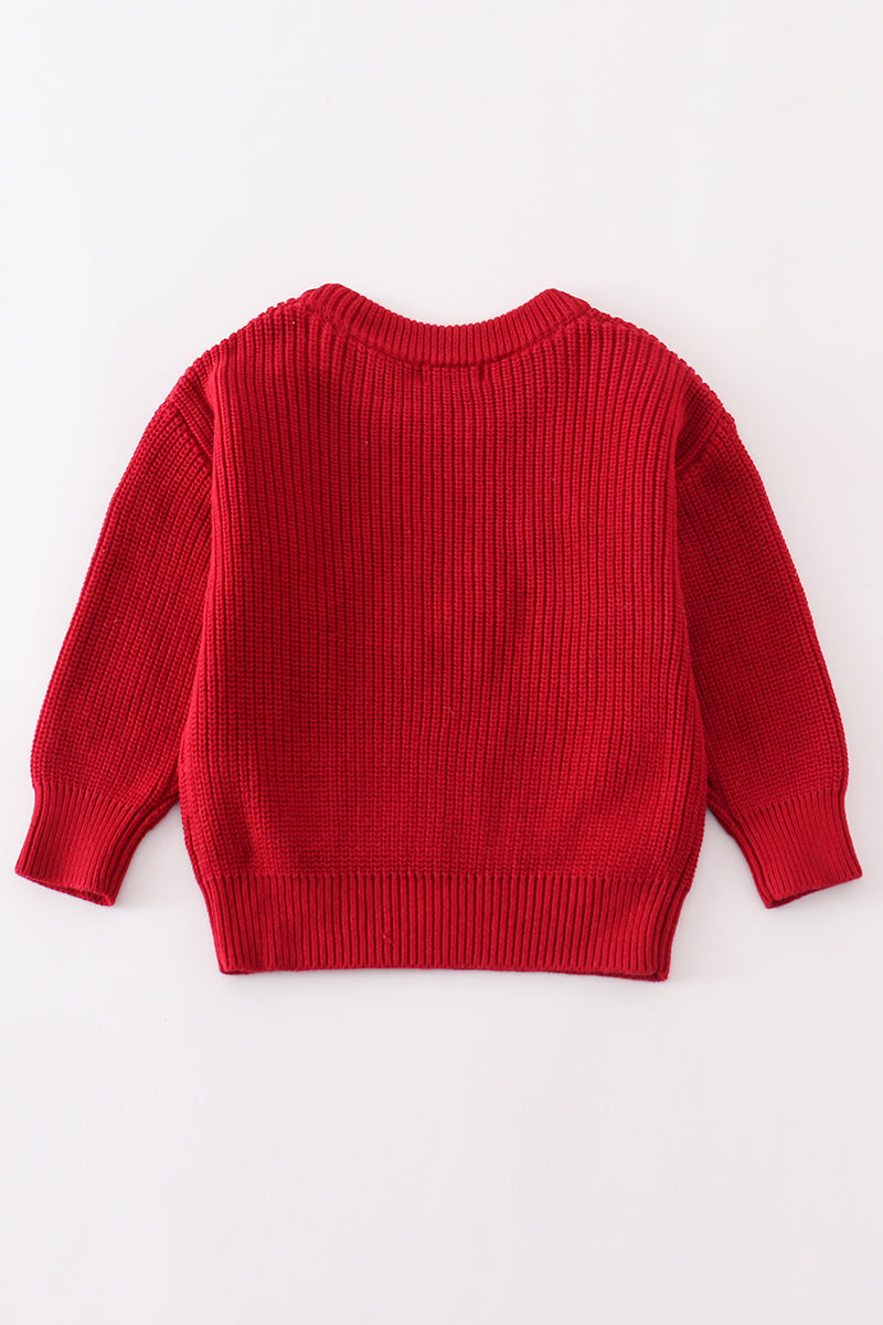 Maroon hand-embroidery joy pullover sweater