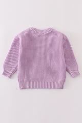 Purple hand-embroidery ghost pullover sweater