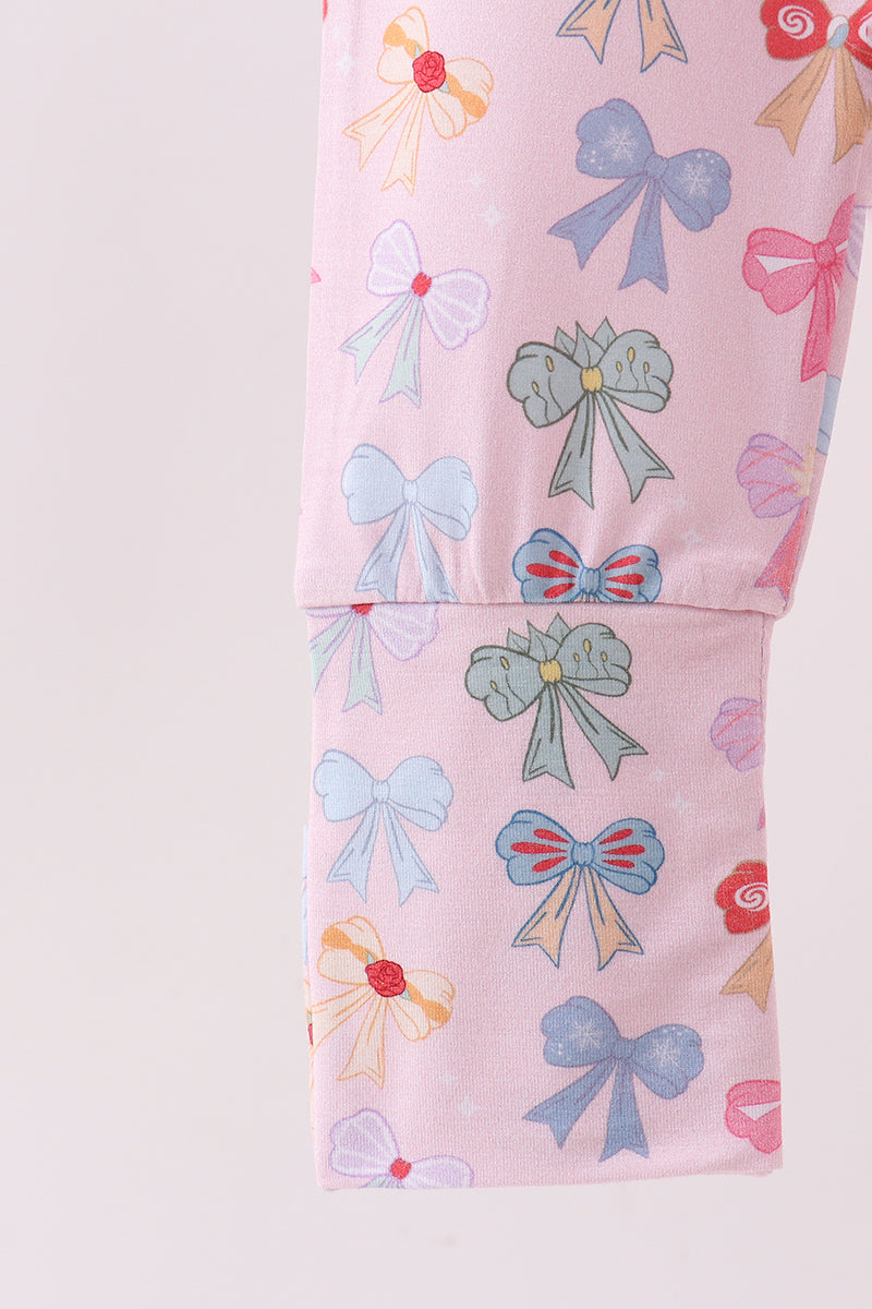 Premium whimsical bows ruffle bamboo romper