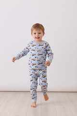 Premium blue excavator print bamboo pants set