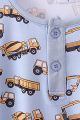 Premium blue excavator print bamboo pants set