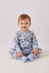 Premium blue excavator print bamboo romper