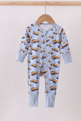 Premium blue excavator print bamboo romper