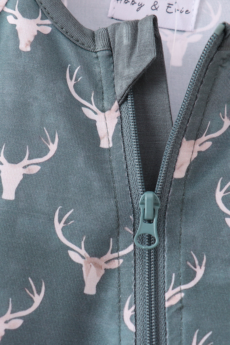 Premium forest reindeer print bamboo romper