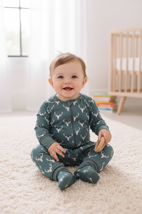 Premium forest reindeer print bamboo romper
