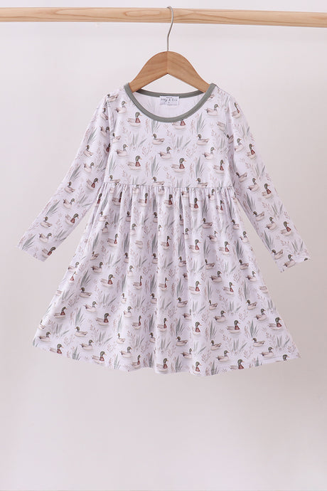 Premium green mallard print bamboo dress