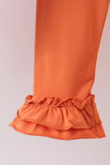 Premium orange turkey embroidery ruffle pants set