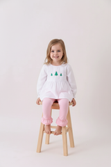 Premium white christmas tree embroidery ruffle pants set