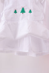 Premium white christmas tree embroidery ruffle pants set