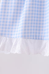 Premium blue snowman embroidery gingham ruffle pants set