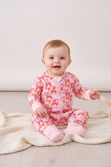Premium berry blossom bows ruffle bamboo romper