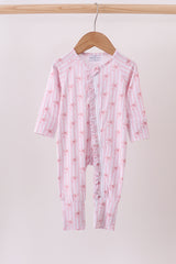 Premium blush bow stripe bamboo romper