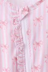 Premium blush bow stripe bamboo romper