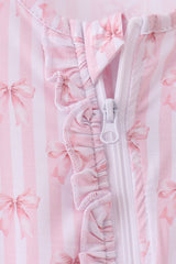Premium blush bow stripe bamboo romper
