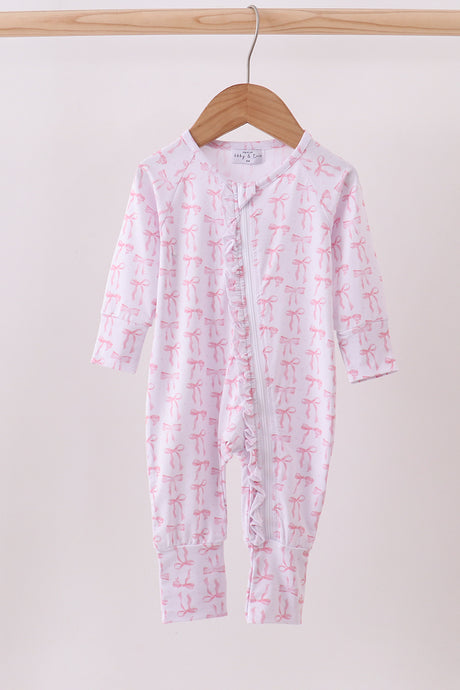 Premium tiny bow delight ruffle bamboo romper
