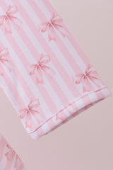 Premium blush bow stripe print ruffle bamboo dress