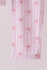 Premium blush bow stripe print bamboo pants set