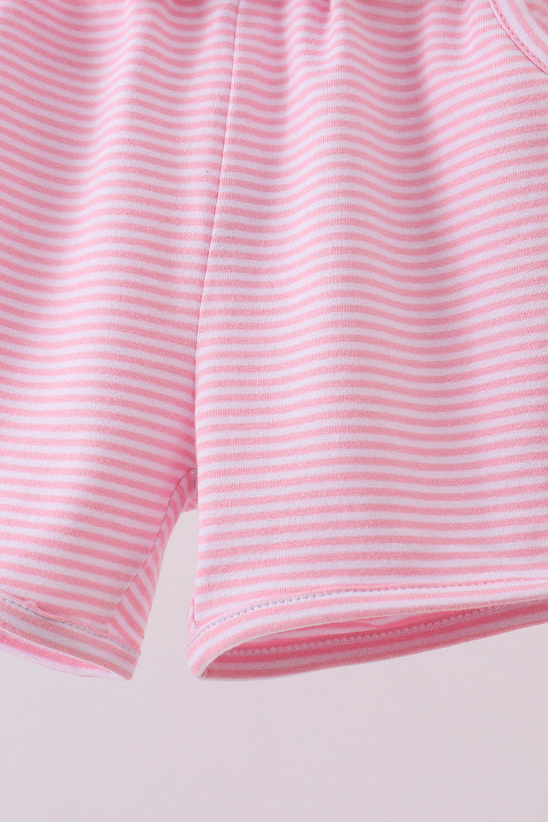 Premium Pink&white stripe bow shorts