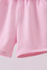 Premium Pink&white stripe bow shorts