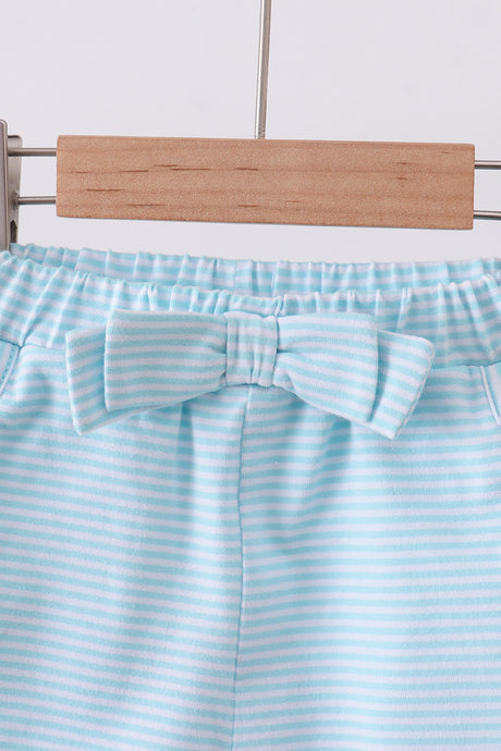 Premium Mint&white stripe bow shorts