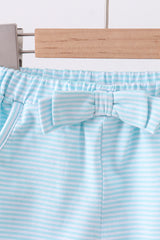 Premium Mint&white stripe bow shorts