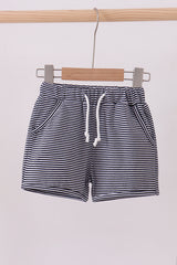 Premium Navy&white stripe drawstring shorts