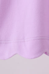 Purple flutter sleeve scalloped top