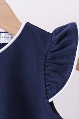 Navy flutter sleeve scalloped top