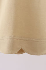 Khaki flutter sleeve scalloped top