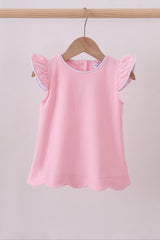 Pink flutter sleeve scalloped top