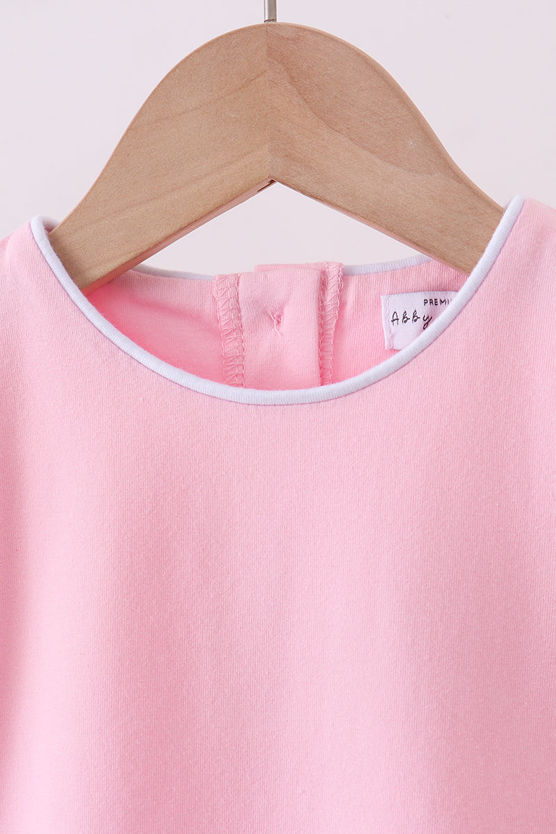 Pink flutter sleeve scalloped top