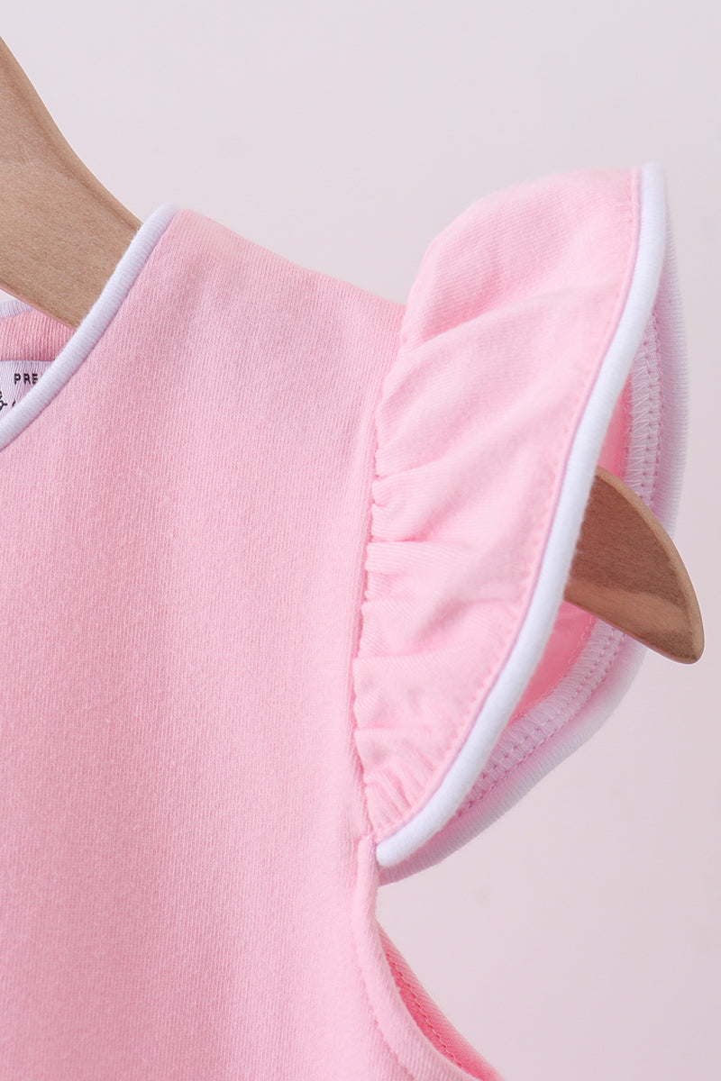 Pink flutter sleeve scalloped top