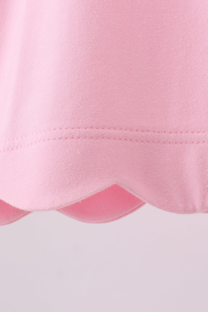 Pink flutter sleeve scalloped top