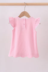 Pink flutter sleeve scalloped top