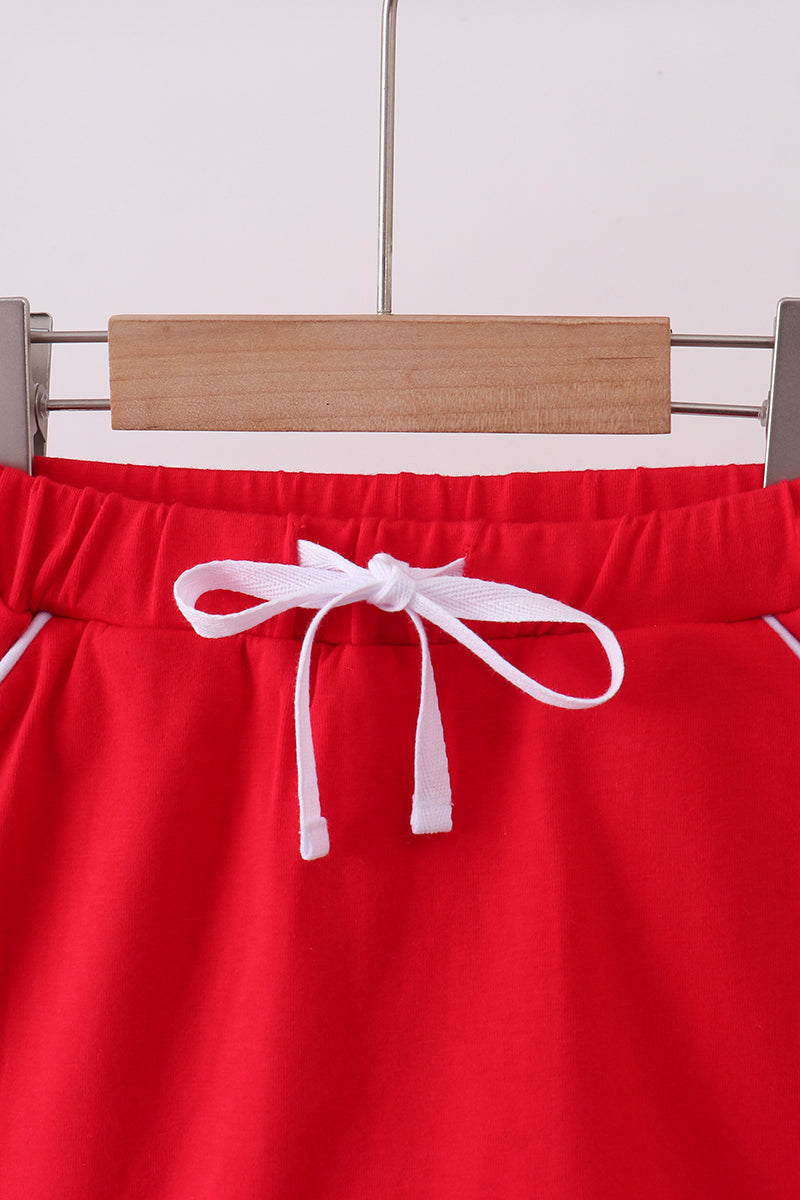 Red scallop hem bow skirt