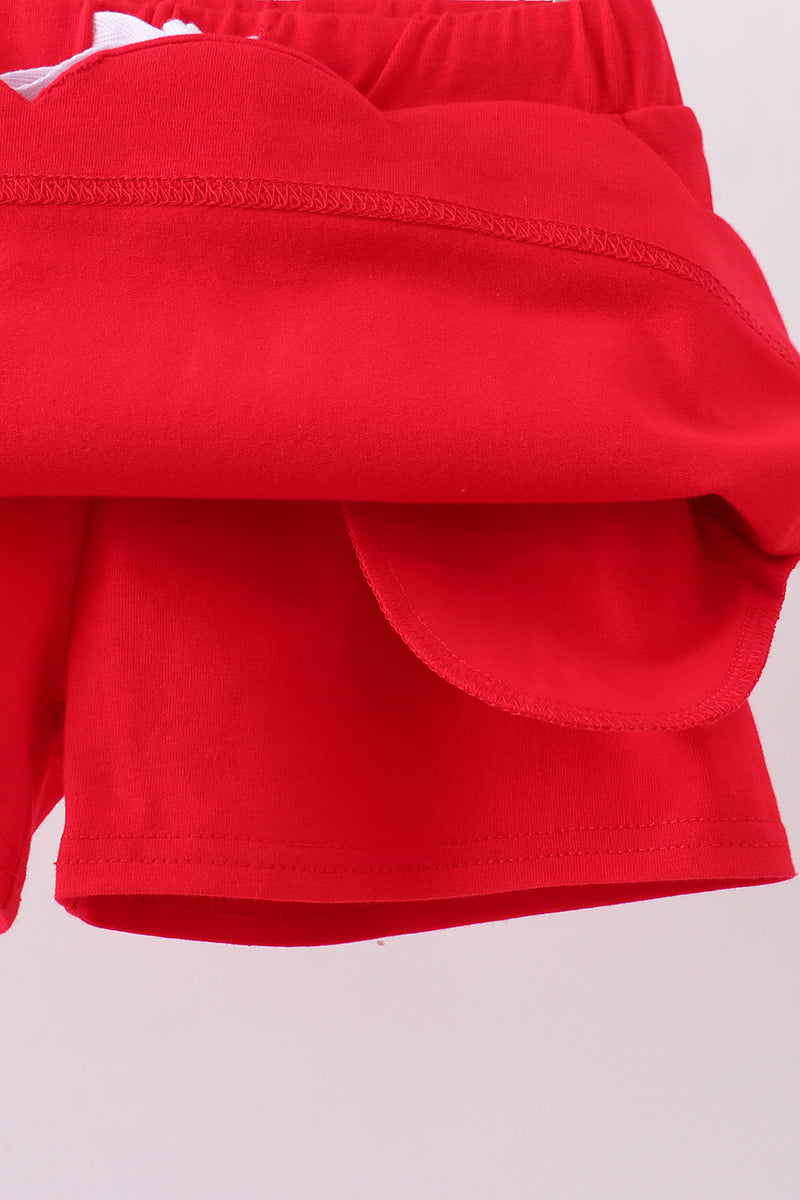 Red scallop hem bow skirt