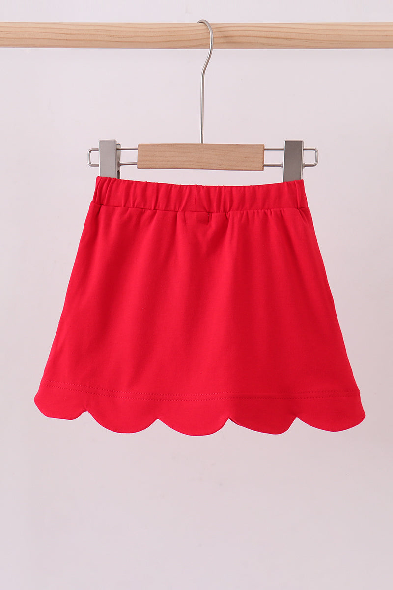Red scallop hem bow skirt