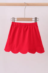 Red scallop hem bow skirt